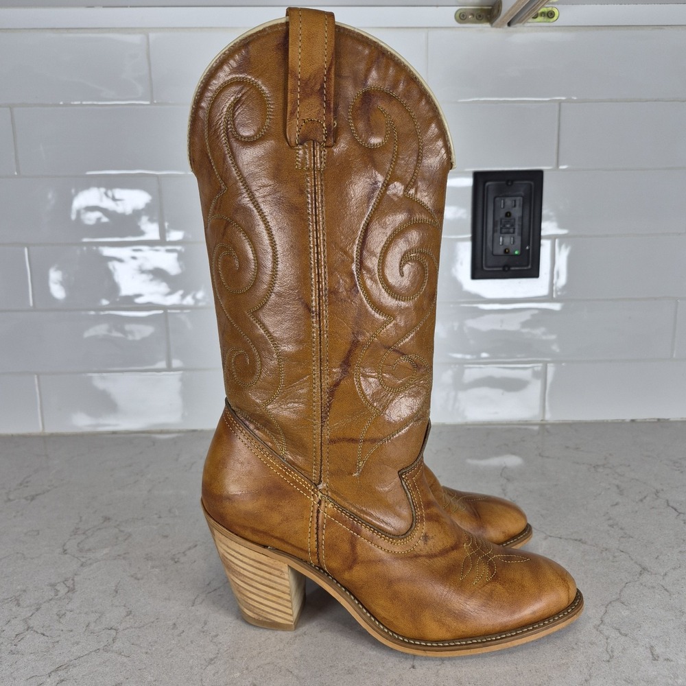 Acme Women's 8847 Vintage Tan Western Cowboy Boots‎ with Heels Size 6.5 M